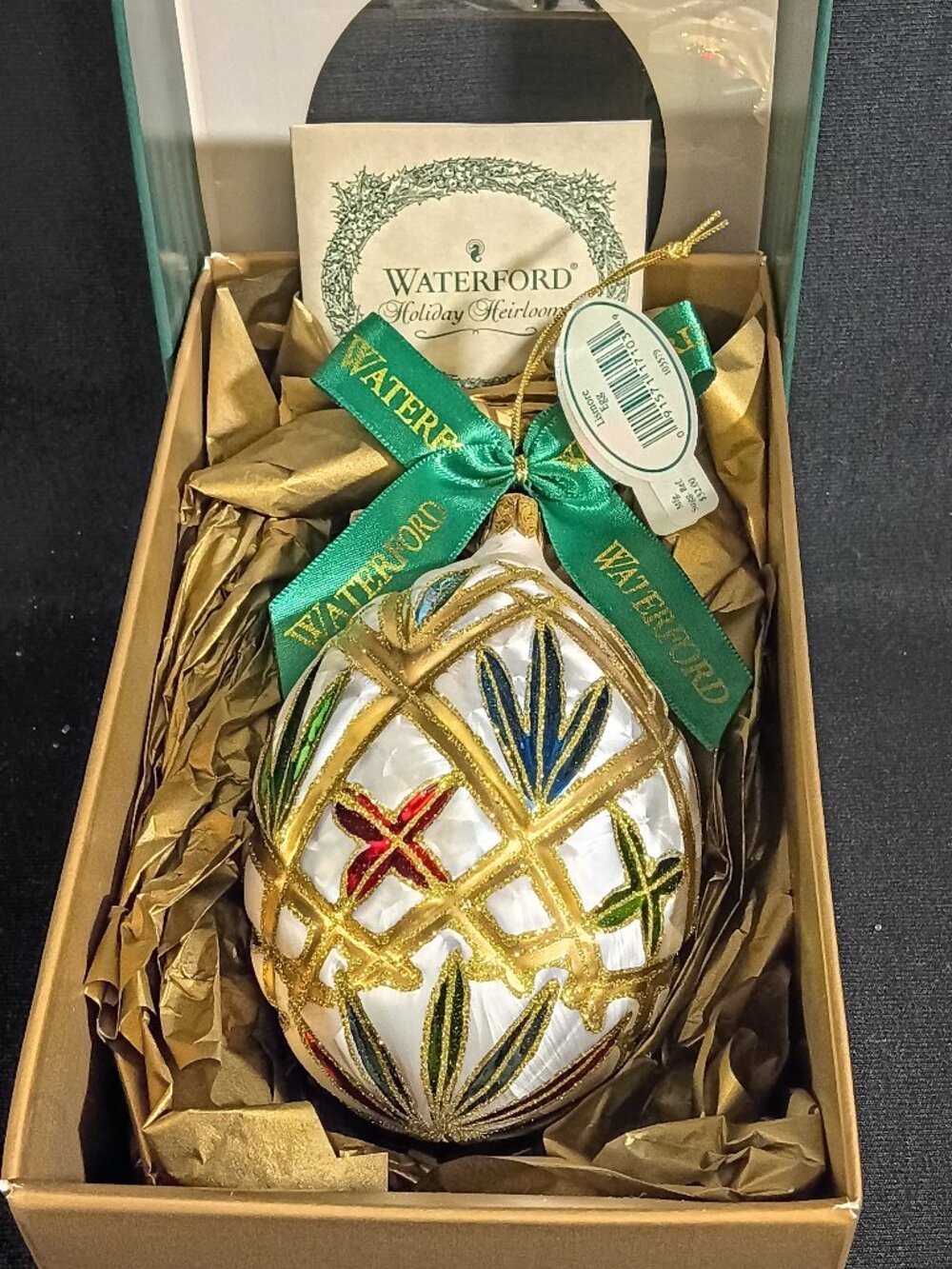 Waterford Lismore Egg 1998 Holiday Heirlooms Ornament 103579 Box